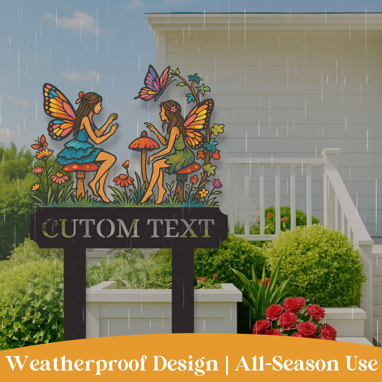 Custom Fairy Garden Sign for Girls, Personalized Metal Yard Stake with Fairies and Mushrooms, Colorful Garden Name Sign for Outdoor Decor, Fairy Garden Gift for Kids