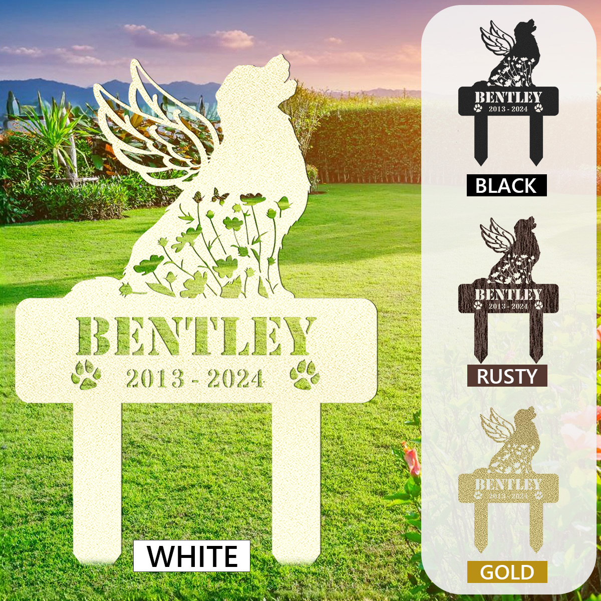 Personalized Dog Memorial Sign, Pet Grave Marker, Angel Dog Grave Marker with Name & Dates, Dog Memorial Stake