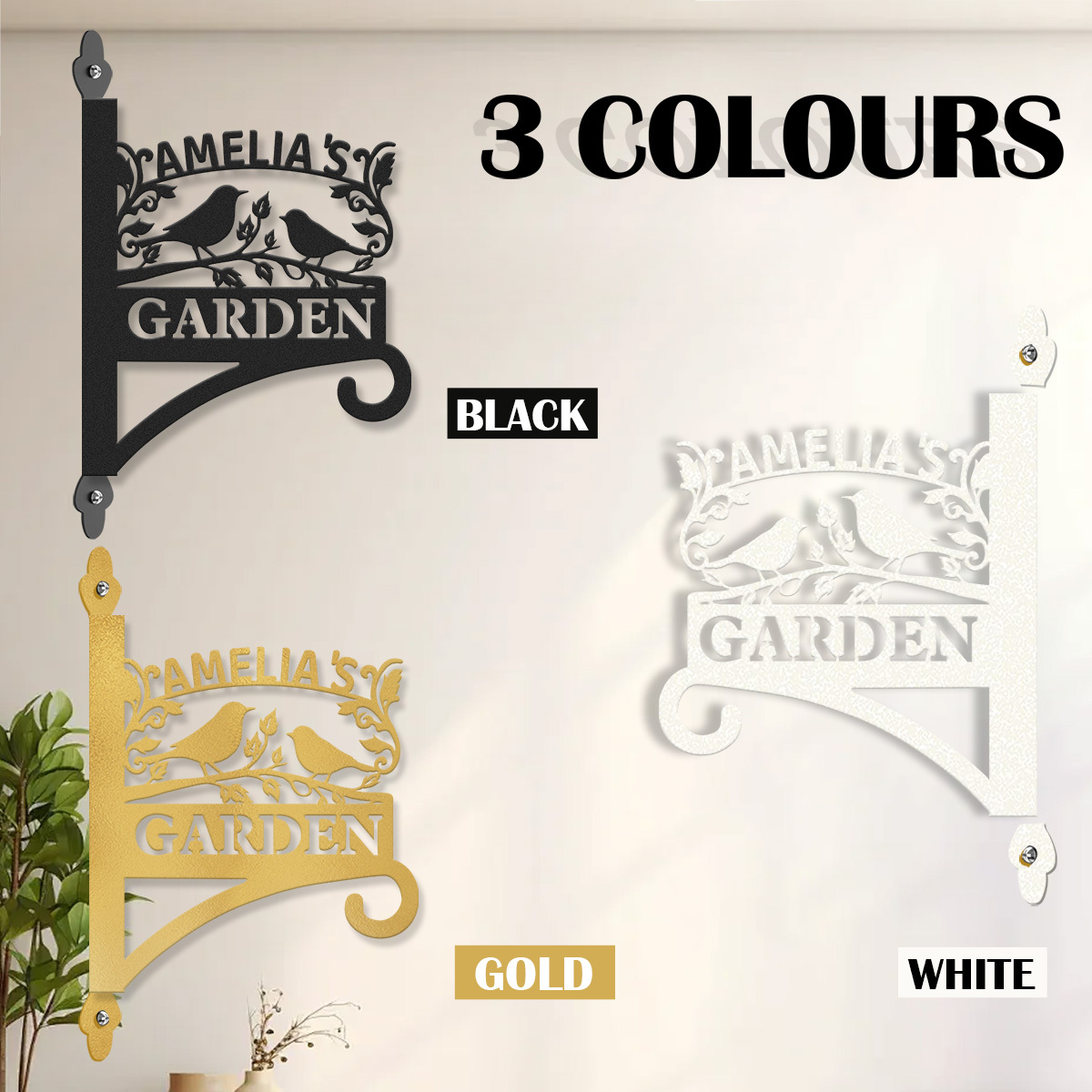 Custom Bird Garden Sign, Personalized Outdoor Metal Garden Hanging Plaque with Name, Wall Mounted Bird Silhouette Garden Decor