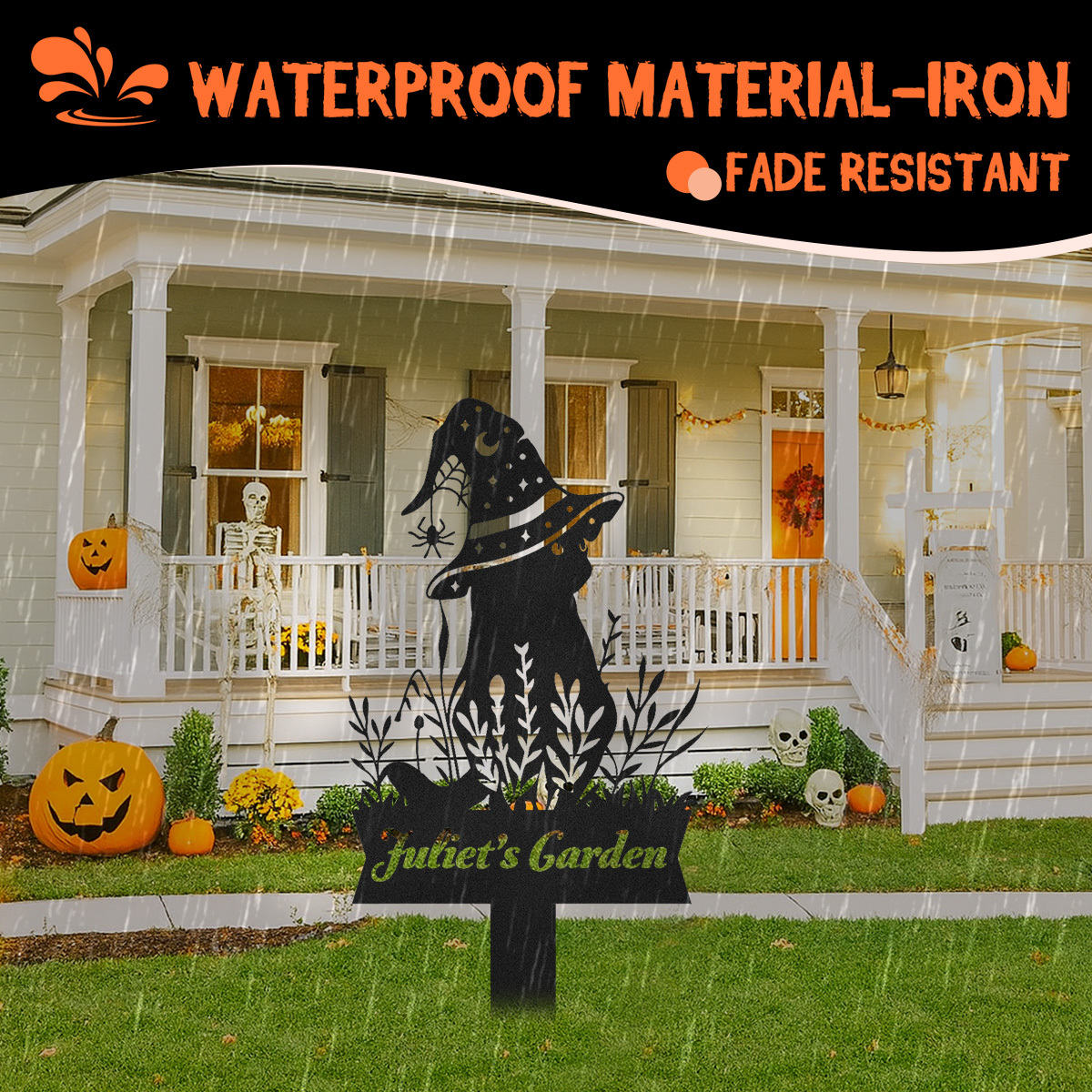 Personalized Black Cat Garden Stake, Custom Halloween Yard Sign, Floral Cat Sign, Metal Porch Decor, Outdoor Halloween Decor, Halloween Gift