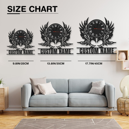 Personalized Eagle Metal Wall Clock with Custom Name, Roman Numeral Vintage Crest Decor, Silent Industrial Wall Art