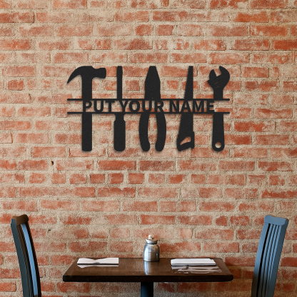 Custom Tools Metal Wall Sign, Personalized Workshop Tool Rack Decor, Garage Wall Art Gift for Him, Father’s Day Sign