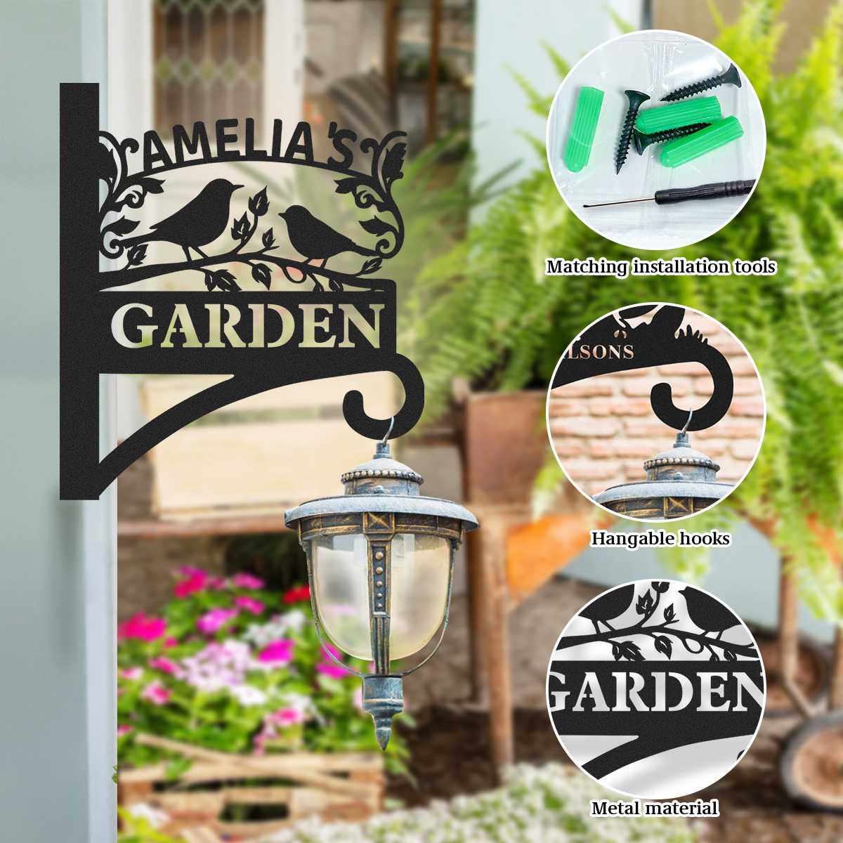 Custom Bird Garden Sign, Personalized Outdoor Metal Garden Hanging Plaque with Name, Wall Mounted Bird Silhouette Garden Decor