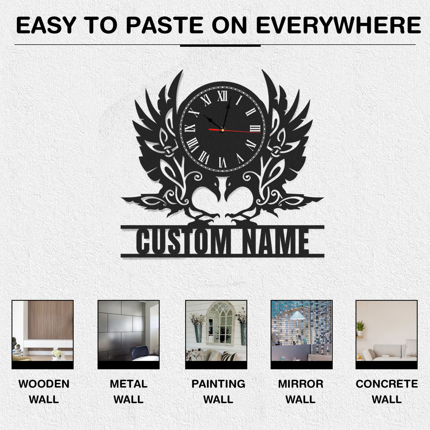 Personalized Eagle Metal Wall Clock with Custom Name, Roman Numeral Vintage Crest Decor, Silent Industrial Wall Art