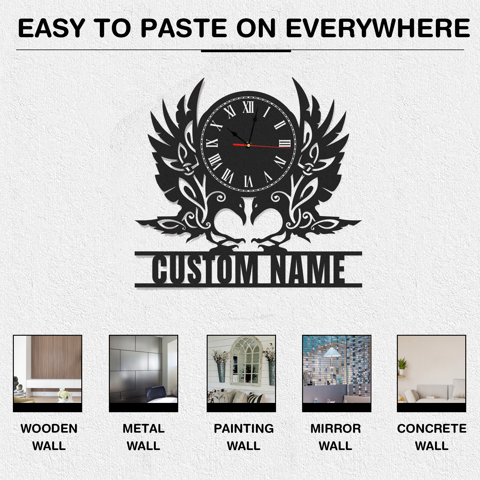 Personalized Eagle Metal Wall Clock with Custom Name, Roman Numeral Vintage Crest Decor, Silent Industrial Wall Art