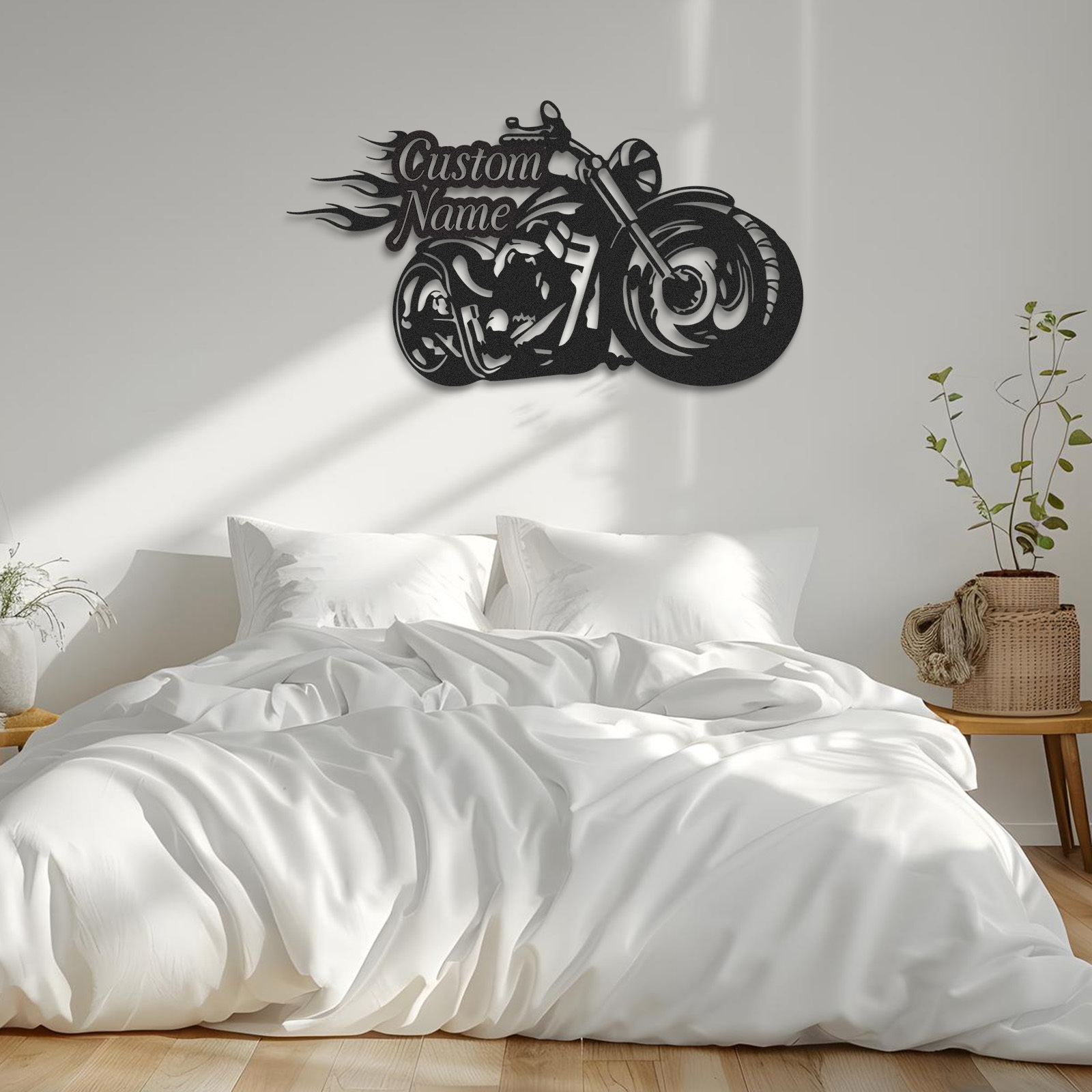 Custom Flame Motorcycle Metal Wall Art, Personalized Chopper Bike Sign for Garage, Biker Bar, Man Cave or Father's Day Gift for Motorcycle Enthusiasts