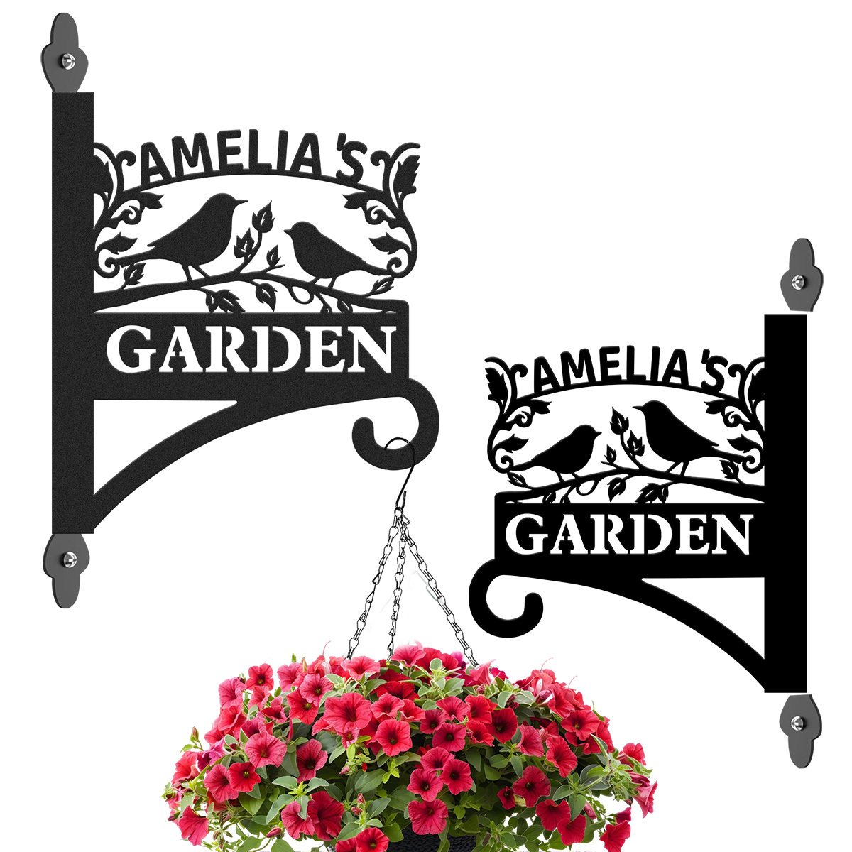 Custom Bird Garden Sign, Personalized Outdoor Metal Garden Hanging Plaque with Name, Wall Mounted Bird Silhouette Garden Decor