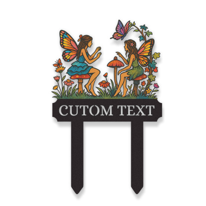 Custom Fairy Garden Sign for Girls, Personalized Metal Yard Stake with Fairies and Mushrooms, Colorful Garden Name Sign for Outdoor Decor, Fairy Garden Gift for Kids