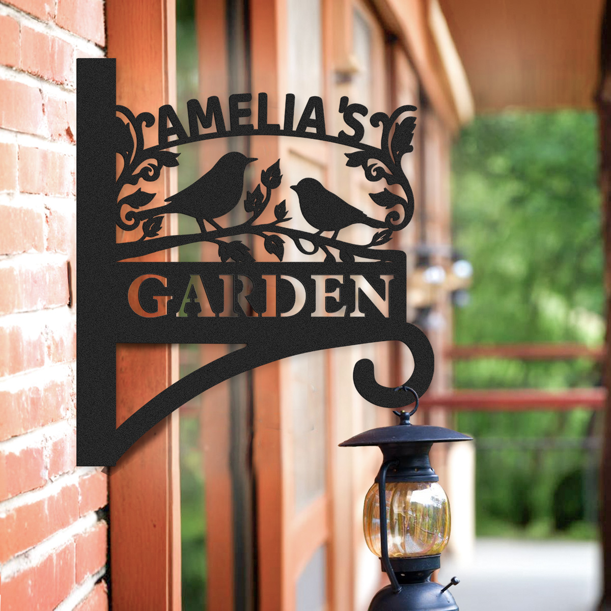 Custom Bird Garden Sign, Personalized Outdoor Metal Garden Hanging Plaque with Name, Wall Mounted Bird Silhouette Garden Decor