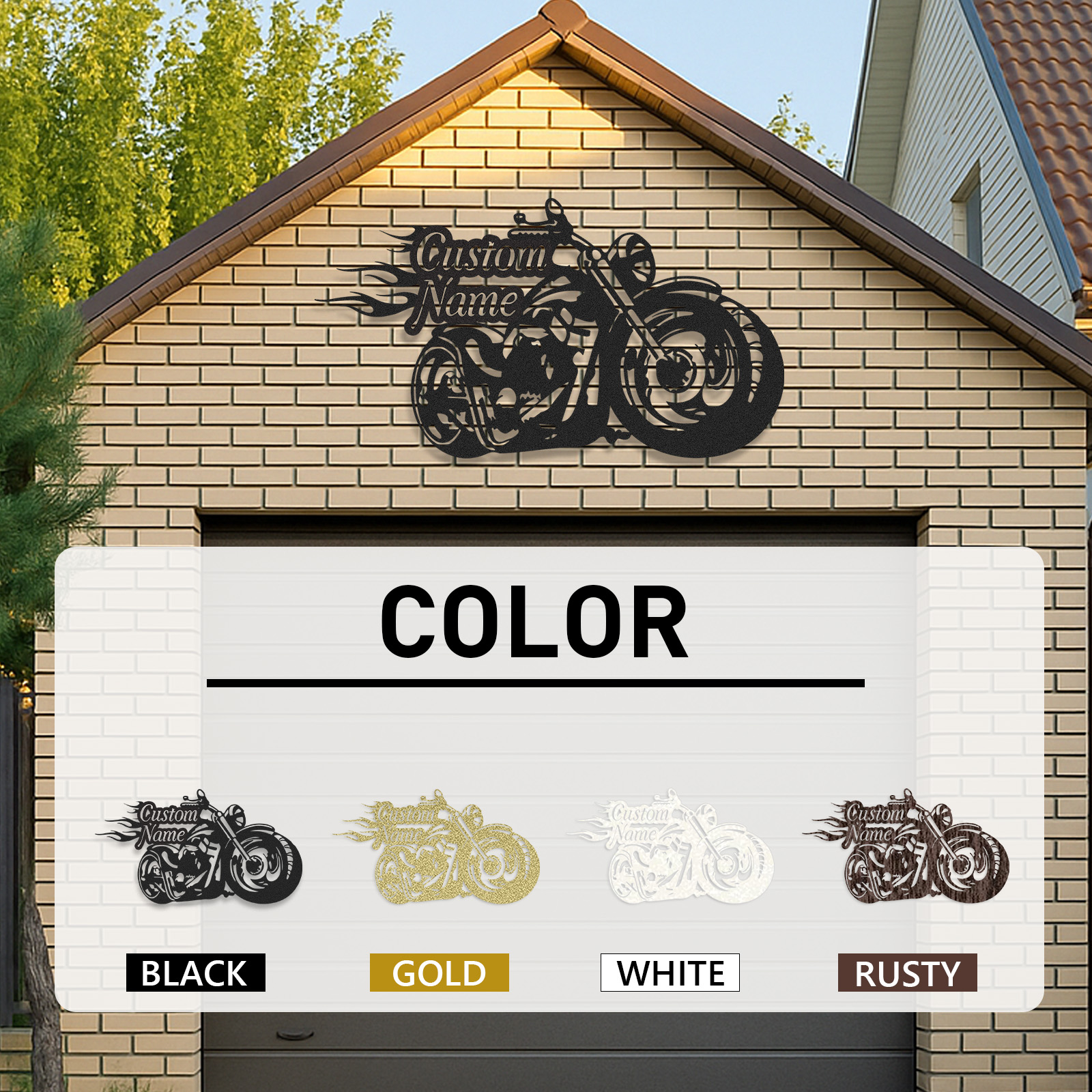 Custom Flame Motorcycle Metal Wall Art, Personalized Chopper Bike Sign for Garage, Biker Bar, Man Cave or Father's Day Gift for Motorcycle Enthusiasts