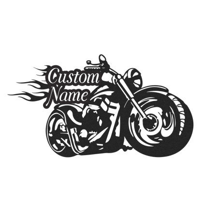 Custom Flame Motorcycle Metal Wall Art, Personalized Chopper Bike Sign for Garage, Biker Bar, Man Cave or Father's Day Gift for Motorcycle Enthusiasts