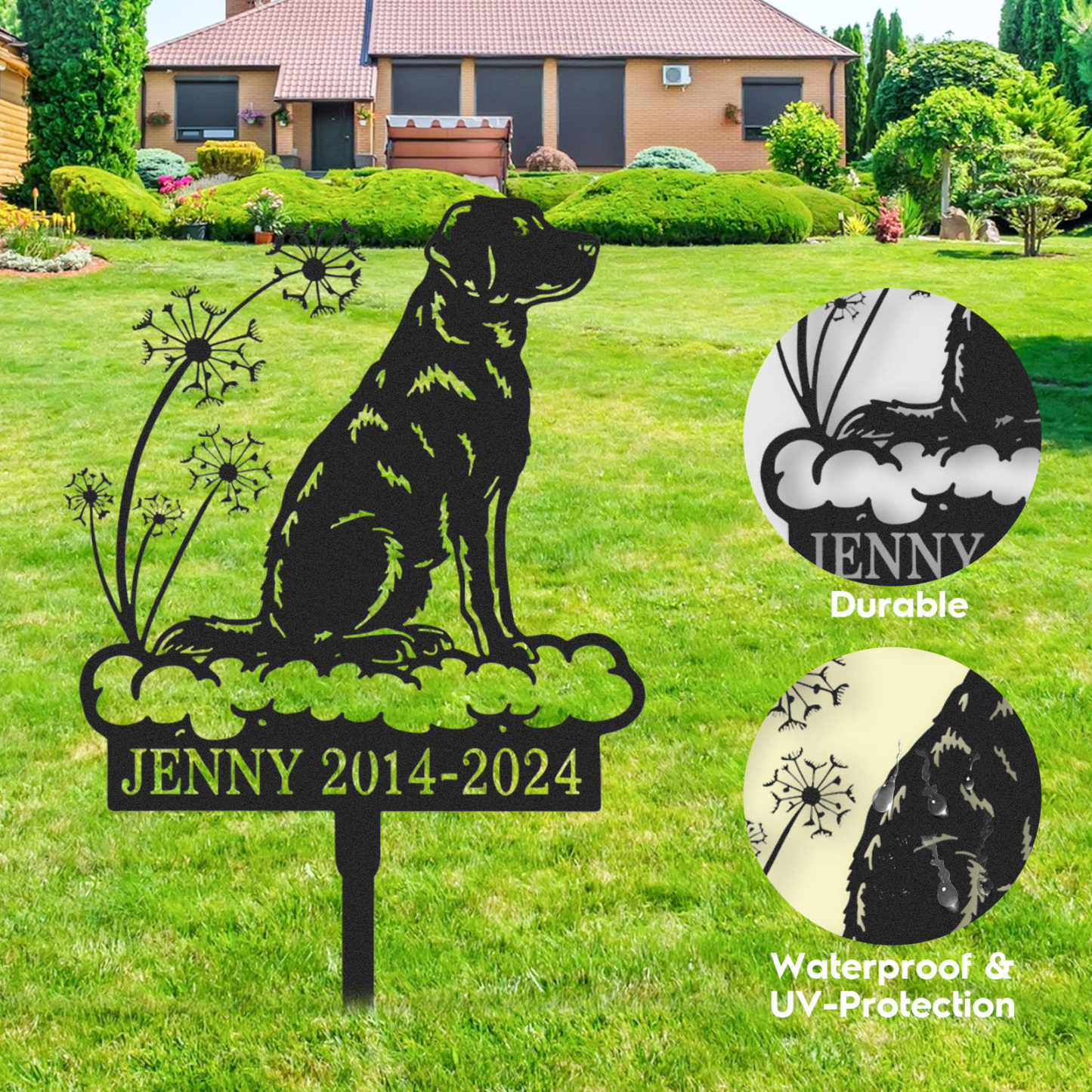 Custom Dog Memorial Stake with Dandelion Cloud Design, Personalized Pet Grave Marker for Garden or Backyard Tribute Decor