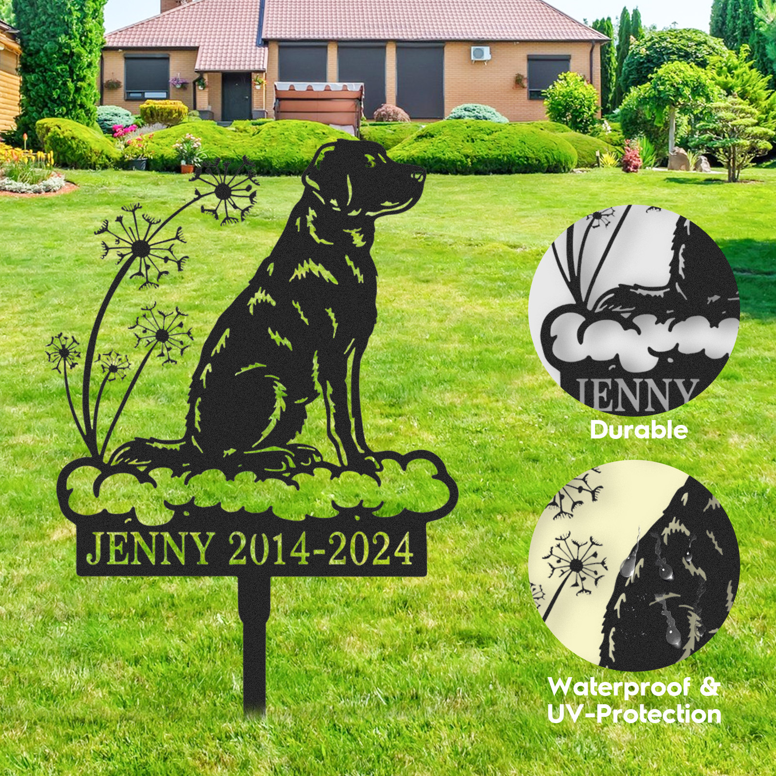 Custom Dog Memorial Stake with Dandelion Cloud Design, Personalized Pet Grave Marker for Garden or Backyard Tribute Decor