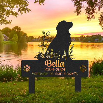 Outdoor Pet Memorial Sign, Golden Retriever Stake with Name and Years for Garden Tribute