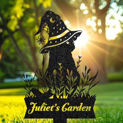 Personalized Black Cat Garden Stake, Custom Halloween Yard Sign, Floral Cat Sign, Metal Porch Decor, Outdoor Halloween Decor, Halloween Gift