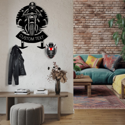 Personalized Skull Motorcycle Helmet Holder Wall Mount, Custom Name Biker Hooks Rack for Helmet Jacket Coat, Custom Speedometer Design Garage Wall Art