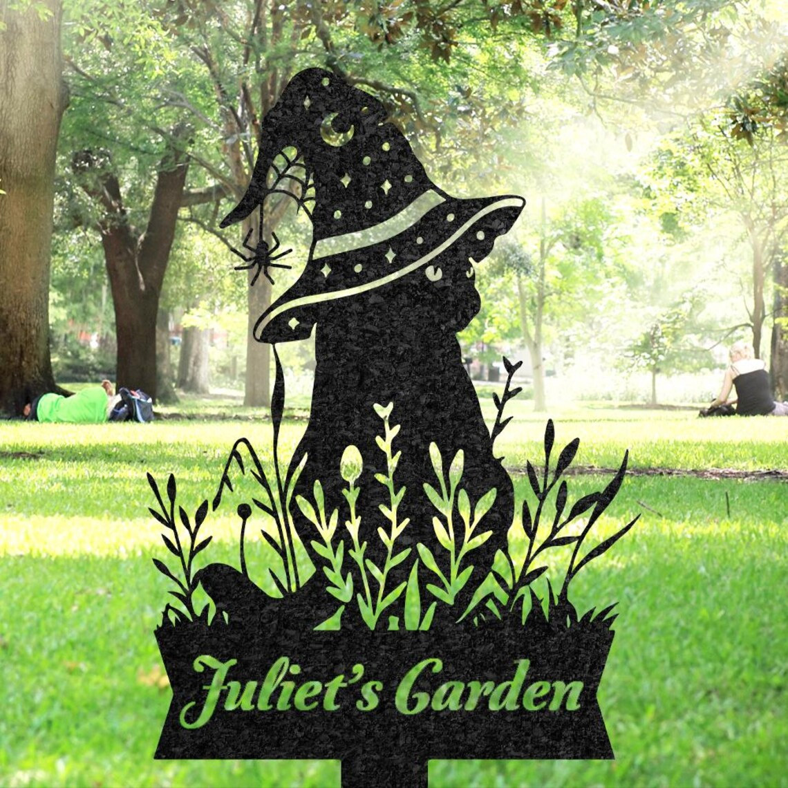 Personalized Black Cat Garden Stake, Custom Halloween Yard Sign, Floral Cat Sign, Metal Porch Decor, Outdoor Halloween Decor, Halloween Gift