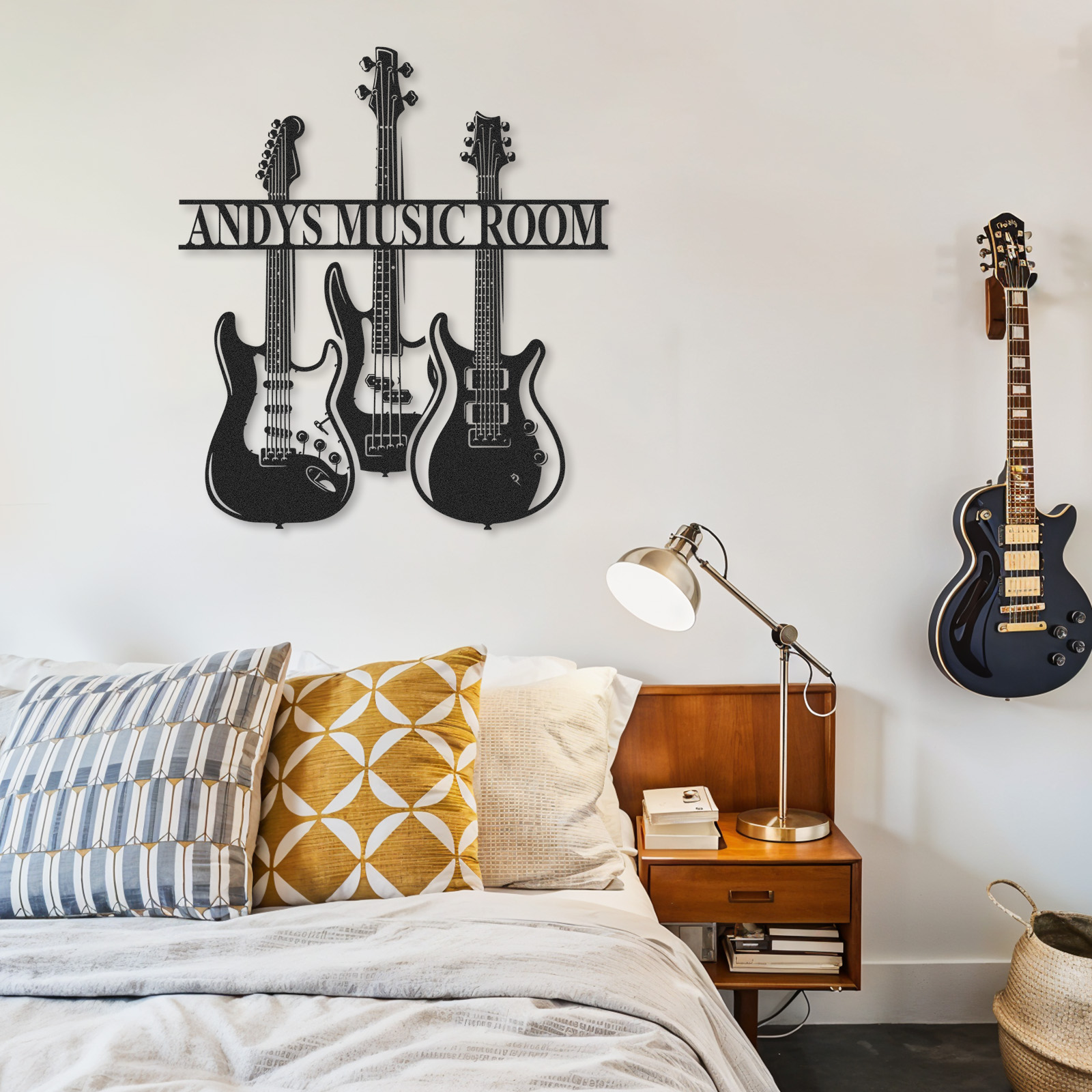 Personalized Guitar Trio Metal Sign, Custom Music Room Wall Art with Three Guitars, Gift for Rock Music Lovers