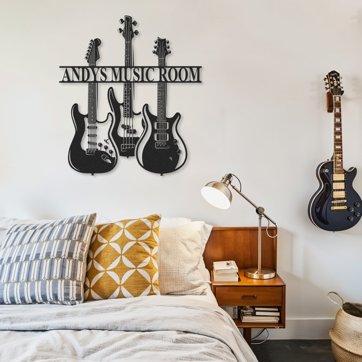 Personalized Guitar Trio Metal Sign, Custom Music Room Wall Art with Three Guitars, Gift for Rock Music Lovers