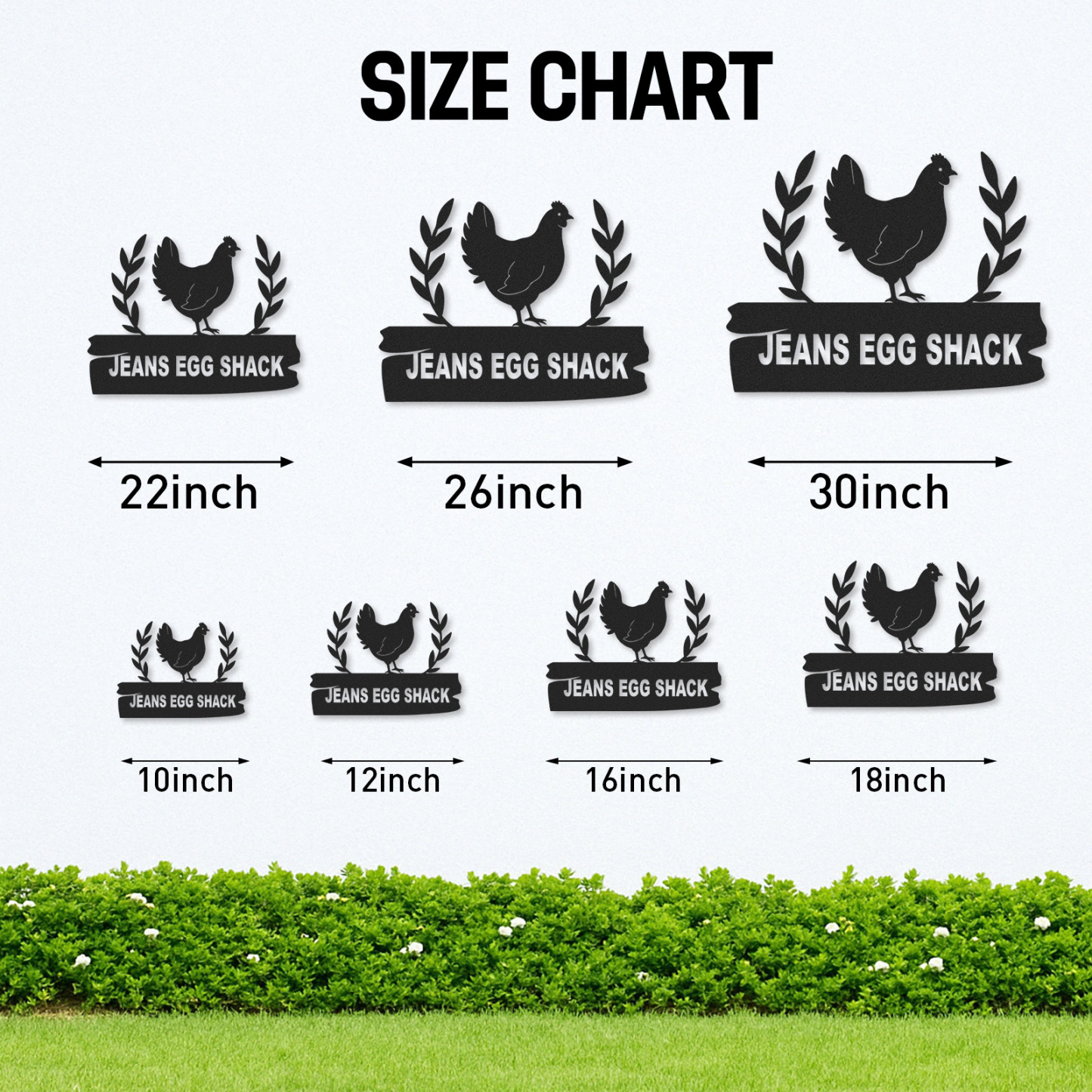 Custom Egg Shack Sign with Hen and Leaf Design, Personalized Chicken Coop Metal Decor for Backyard or Farm