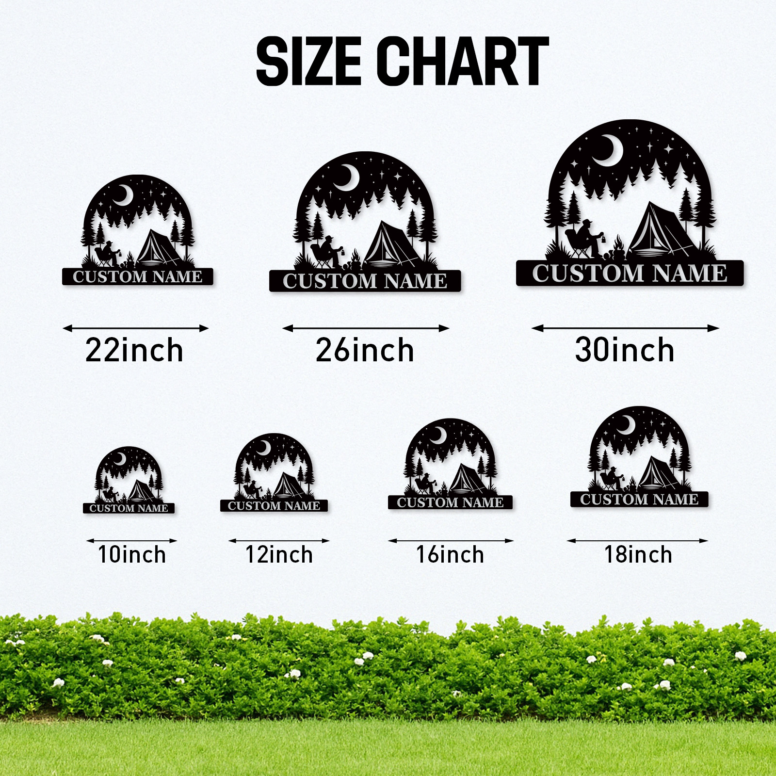 Custom Camping Metal Sign, Personalized Tent and Campfire Wall Art for Outdoor Lovers, Moon and Stars Forest Scene Name Sign