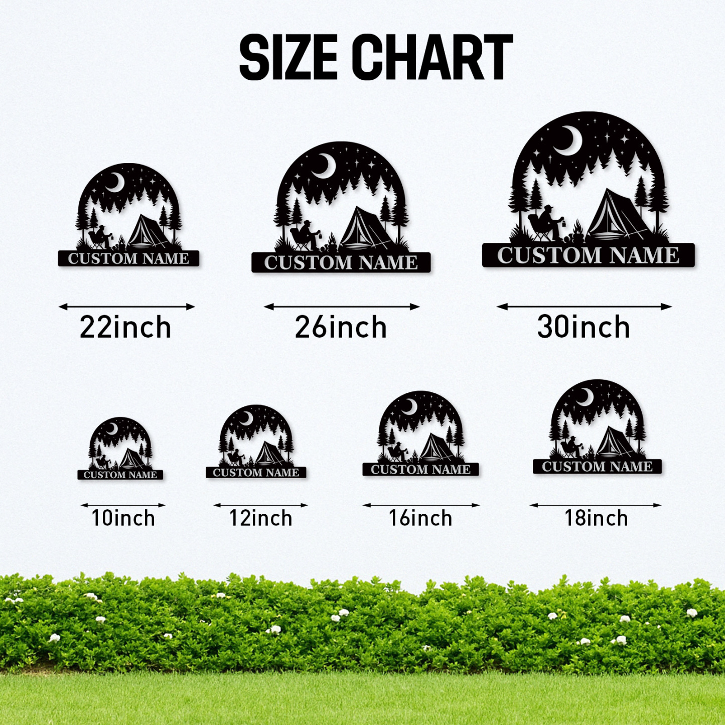 Custom Camping Metal Sign, Personalized Tent and Campfire Wall Art for Outdoor Lovers, Moon and Stars Forest Scene Name Sign