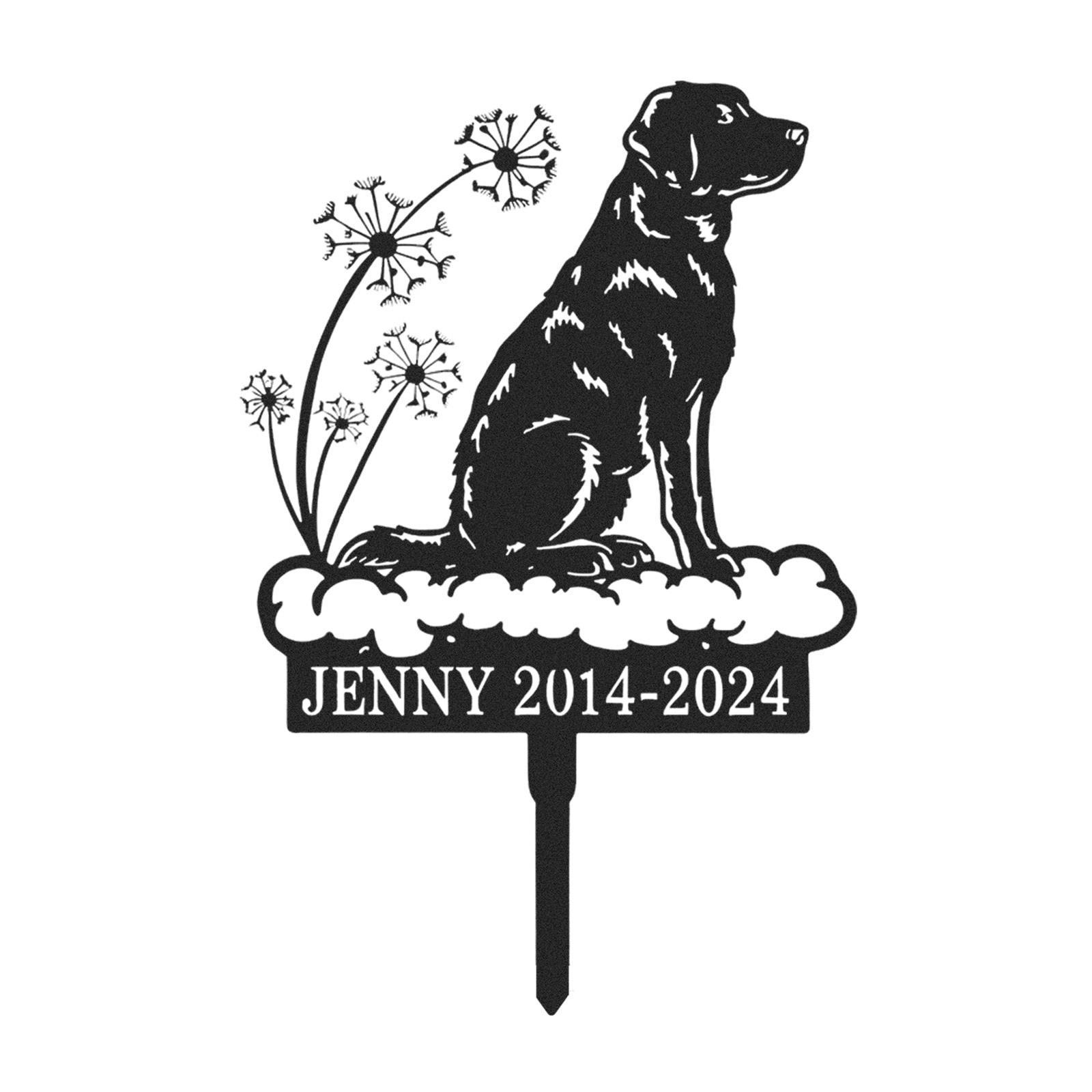 Custom Dog Memorial Stake with Dandelion Cloud Design, Personalized Pet Grave Marker for Garden or Backyard Tribute Decor