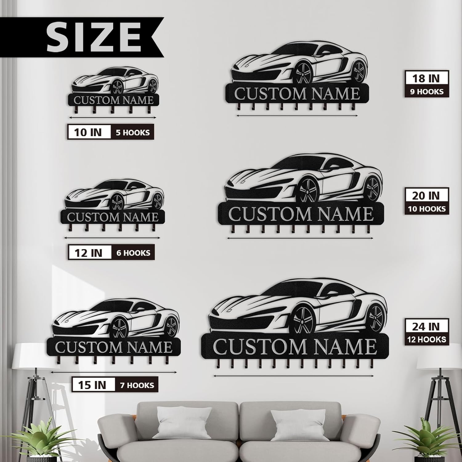 Personalized Car Design Key Hanger, Custom Key Rack Wall Mount with Hooks-MetalsignX
