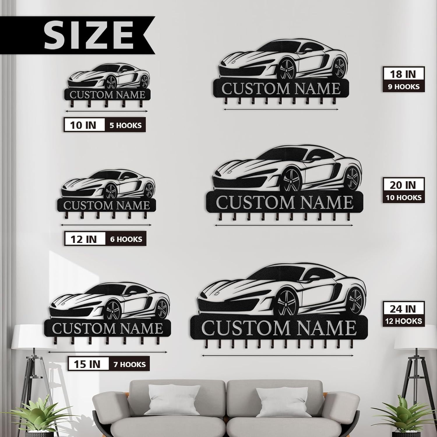 Personalized Car Design Key Hanger, Custom Key Rack Wall Mount with Hooks-MetalsignX