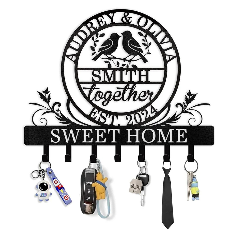 Personalized Key Holder for Wall, Metal Key Rack Wall Mount with Couple's Name-MetalsignX