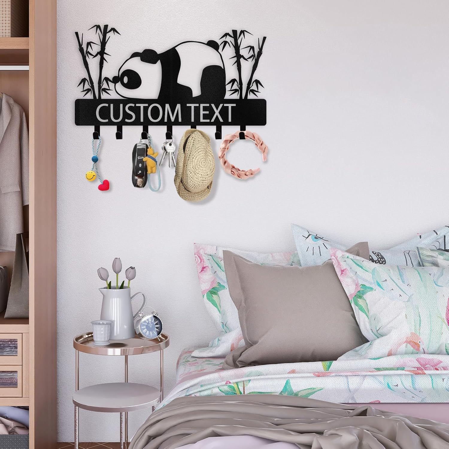 Personalized Key Holder Wall Mount, Metal Panda Coat Hook Key Holder for Hanging-MetalsignX