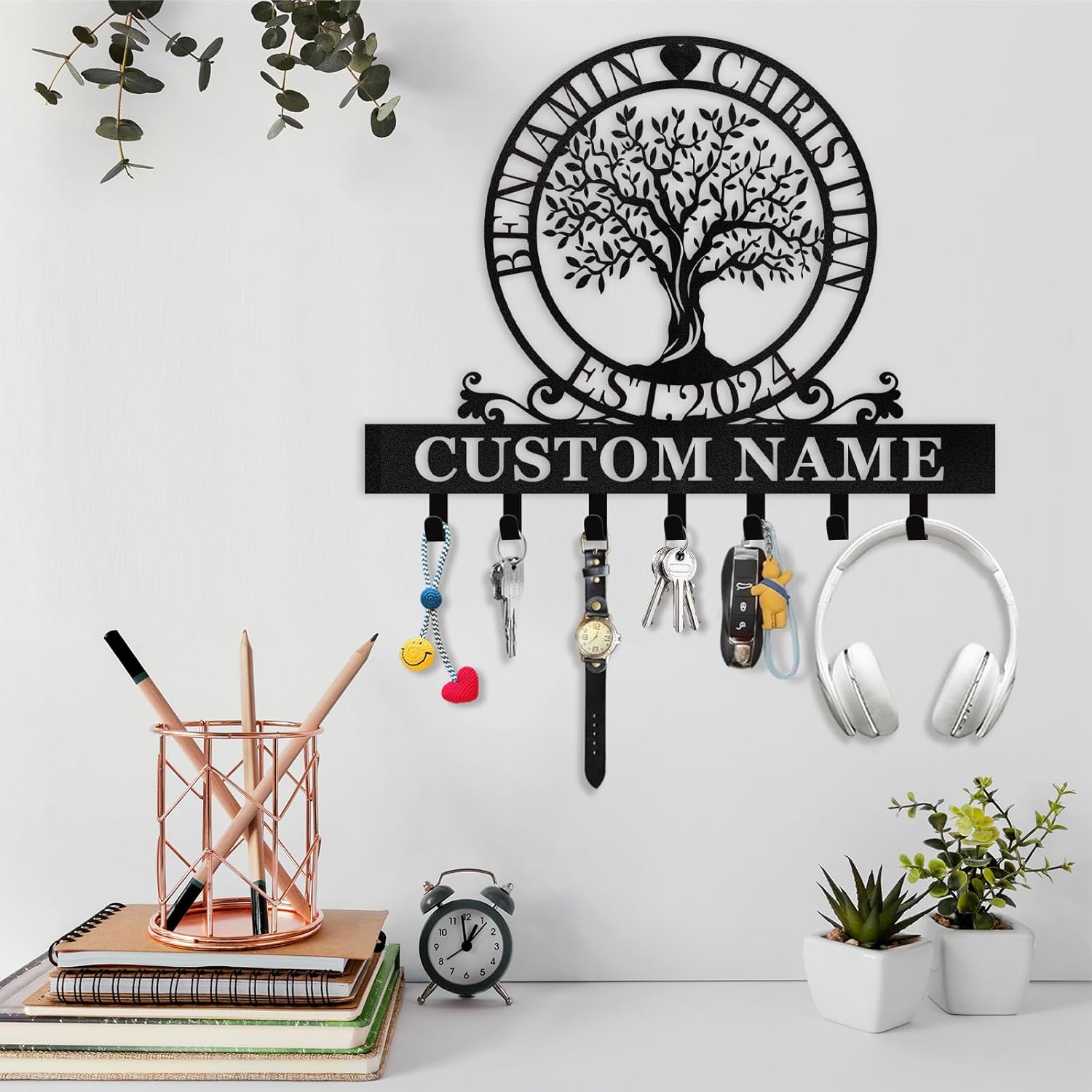 Custom Name Metal Key Holder Wall Mount, Organizer Rack for Home Entryway-MetalsignX