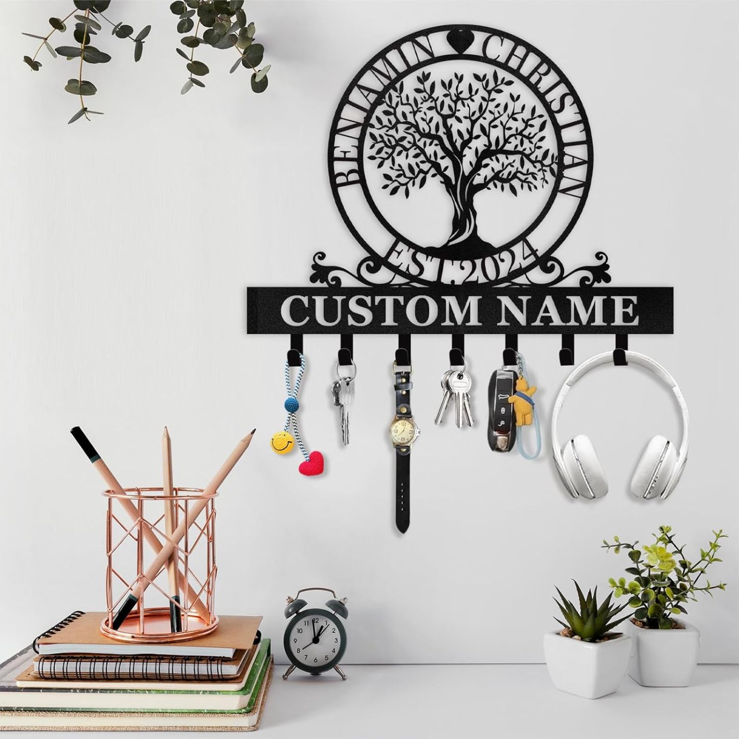 Custom Name Metal Key Holder Wall Mount, Organizer Rack for Home Entryway-MetalsignX