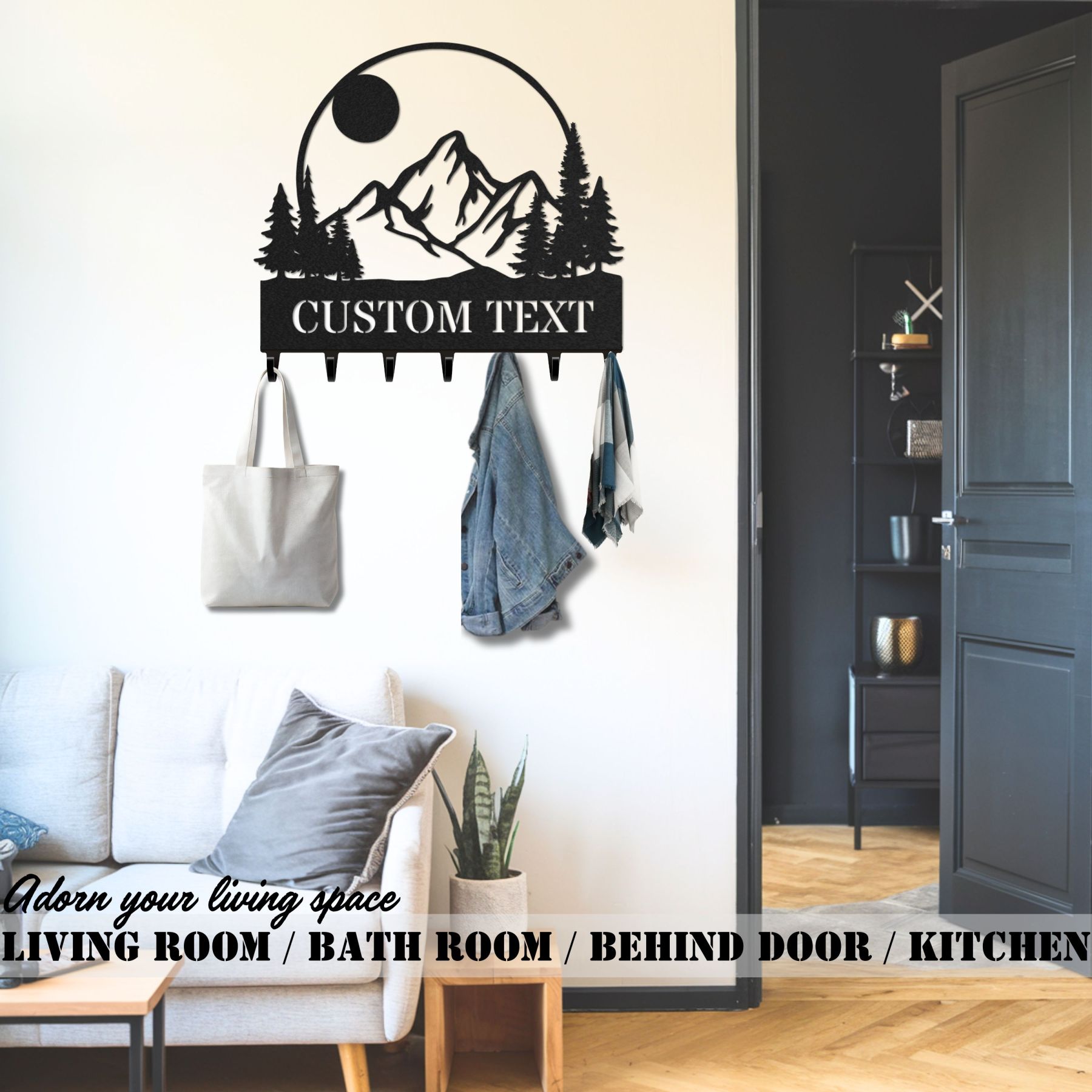 Personalized Key Holder for Wall, Custom Metal Forest Camp Cabin Key Hooks with Name, Metal Jacket Holder Hooks Organizer Rack, Coat Hanger Decor for Kitchen, Entryway, Hallway, Office, Doorway