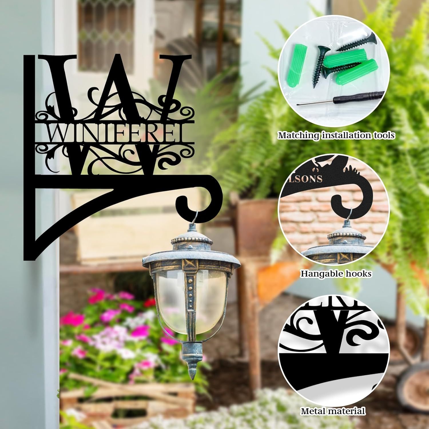 Custom Last Name Metal Plant Hanger Indoor & Outdoor, Personalized Letter Monogram Metal Hanging Plant Bracket-MetalsignX