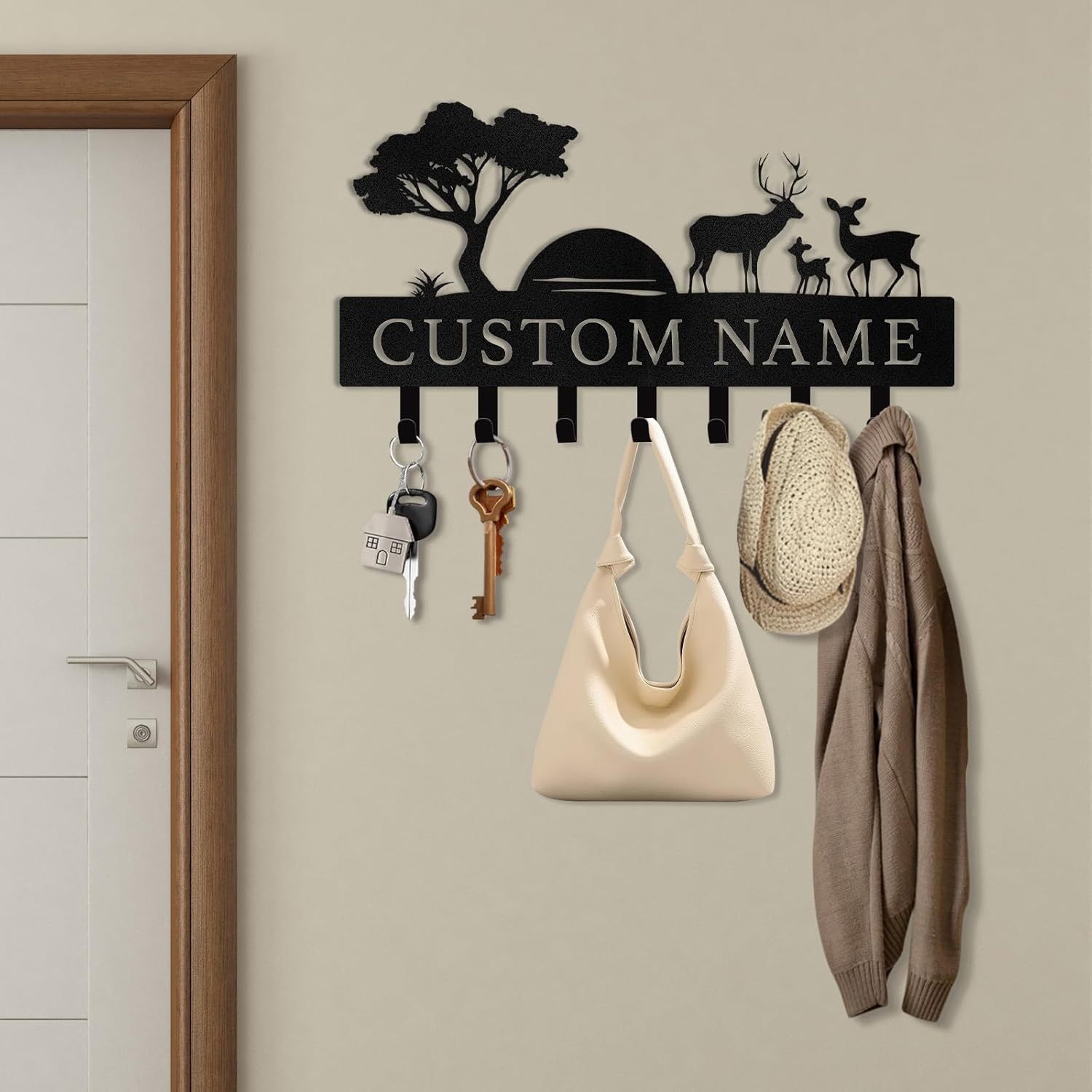 Personalized Polar Bear & Deer Wall Key Holder,  | Metal Key Organizer for Home Decor-MetalsignX