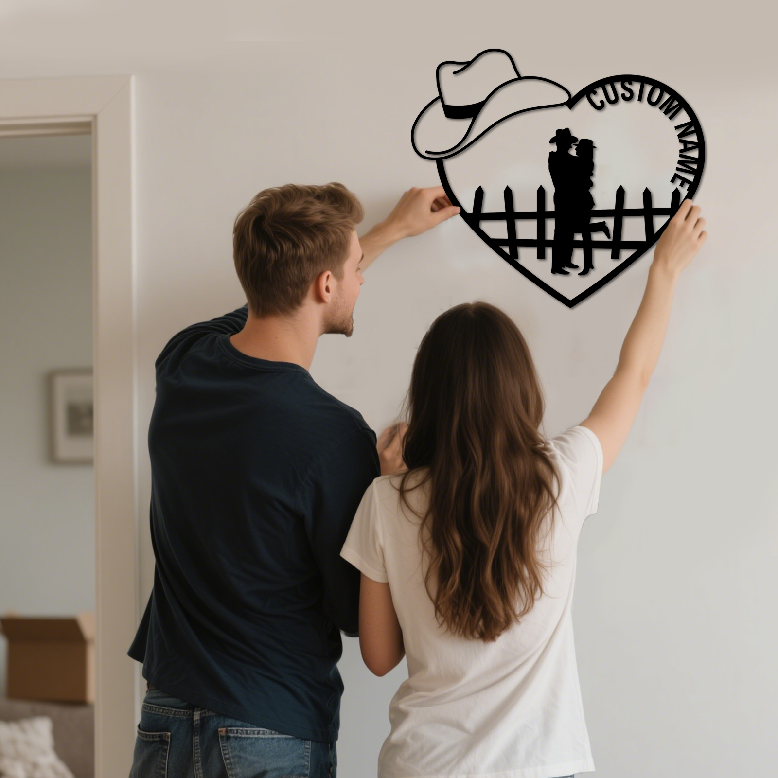 Duckbe Personalized Cowboy Couple Sign, Western Home Decor, Custom Metal Name Sign, Rustic Western Wall Art, Cowboy Cowgirl Wall Decor, Wedding Anniversary Gifts for Couples 2025 Color10