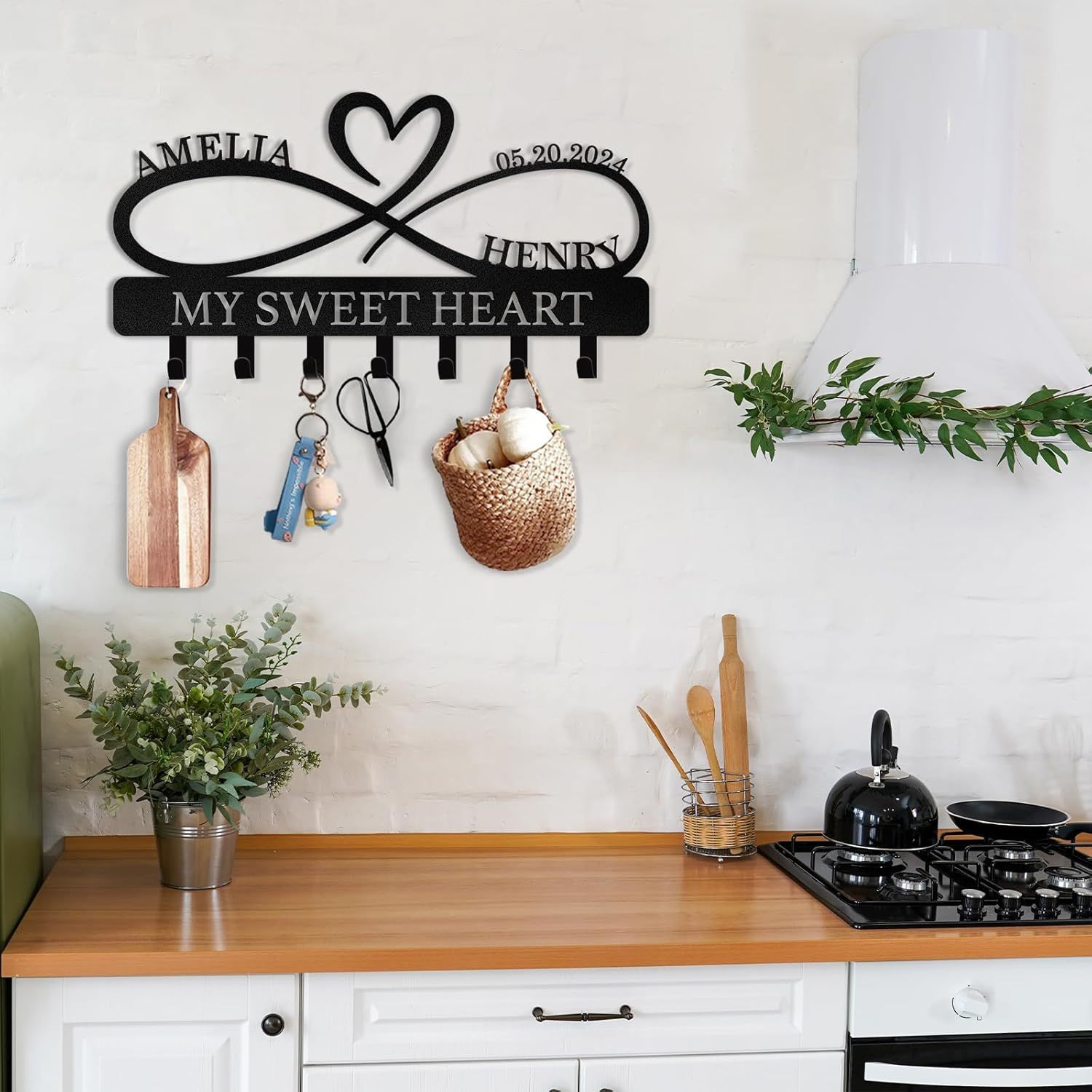 Personalized Key Holder Wall Mount, Custom Couple's Name Key Holder for Wall-01-MetalsignX