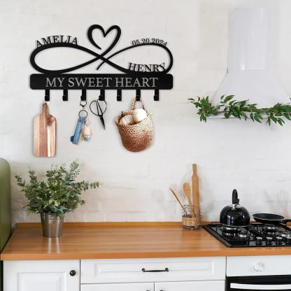 Personalized Key Holder Wall Mount, Custom Couple's Name Key Holder for Wall-01-MetalsignX