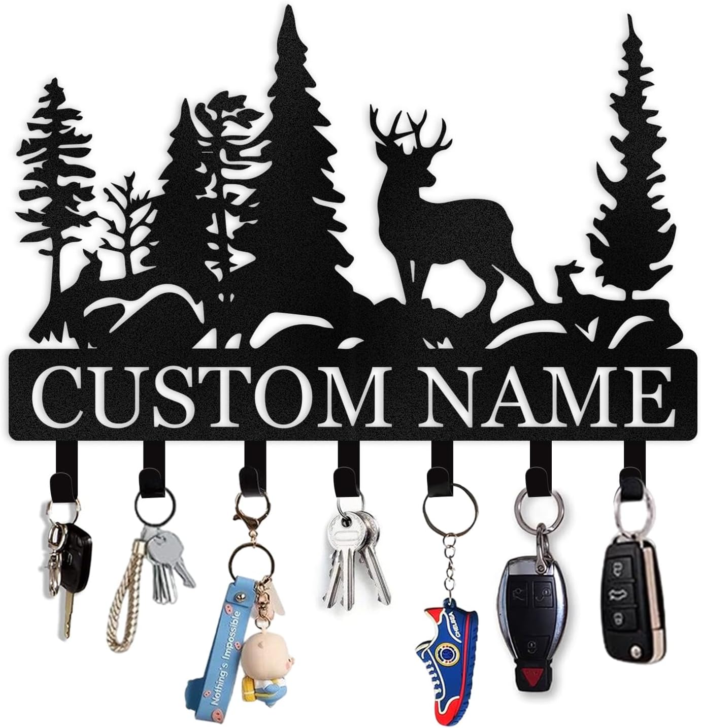 Personalized Key Holder for Wall, Custom Forest Deer Coat Rack Wall Hanging