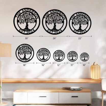 Personalized Tree of Life Metal Name Sign, Garden Yard Sign, Monogram Wall Decor-MetalsignX