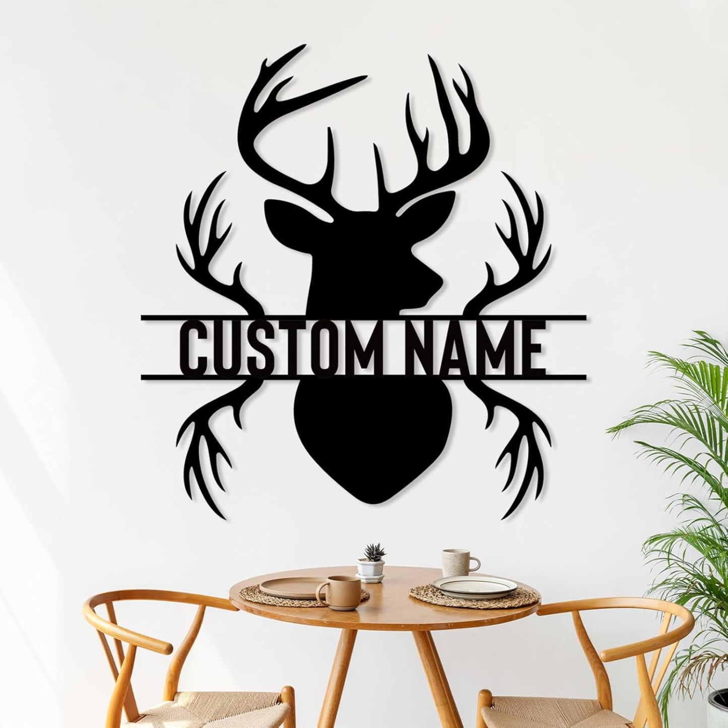 Personalized Metal Name Sign, Deer Antlers Monogram, Family Last Name Wall Art, Rustic Home & Wedding Gifts-MetalsignX
