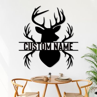 Personalized Metal Name Sign, Deer Antlers Monogram, Family Last Name Wall Art, Rustic Home & Wedding Gifts-MetalsignX