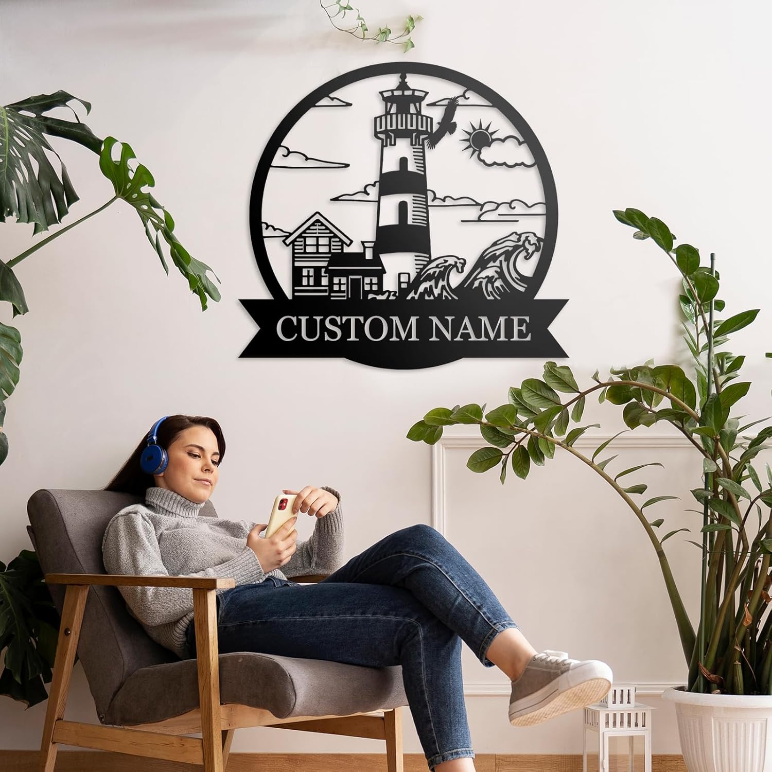 Personalized Lighthouse Metal Sign – Custom Nautical Outdoor Wall Decor for Beach House & Cabin-MetalsignX