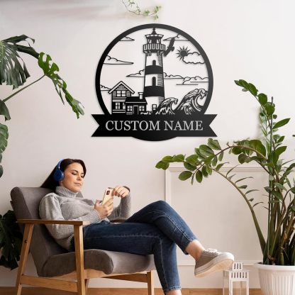 Personalized Lighthouse Metal Sign – Custom Nautical Outdoor Wall Decor for Beach House & Cabin-MetalsignX