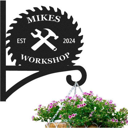 Personalized Work Shop Metal Plant Hanger, Customizable Decorative Wall Hanger Indoor Outdoor-MetalsignX