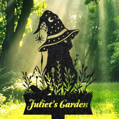 Personalized Black Cat Garden Stake, Custom Halloween Yard Sign, Floral Cat Sign, Metal Porch Decor, Outdoor Halloween Decor, Halloween Gift