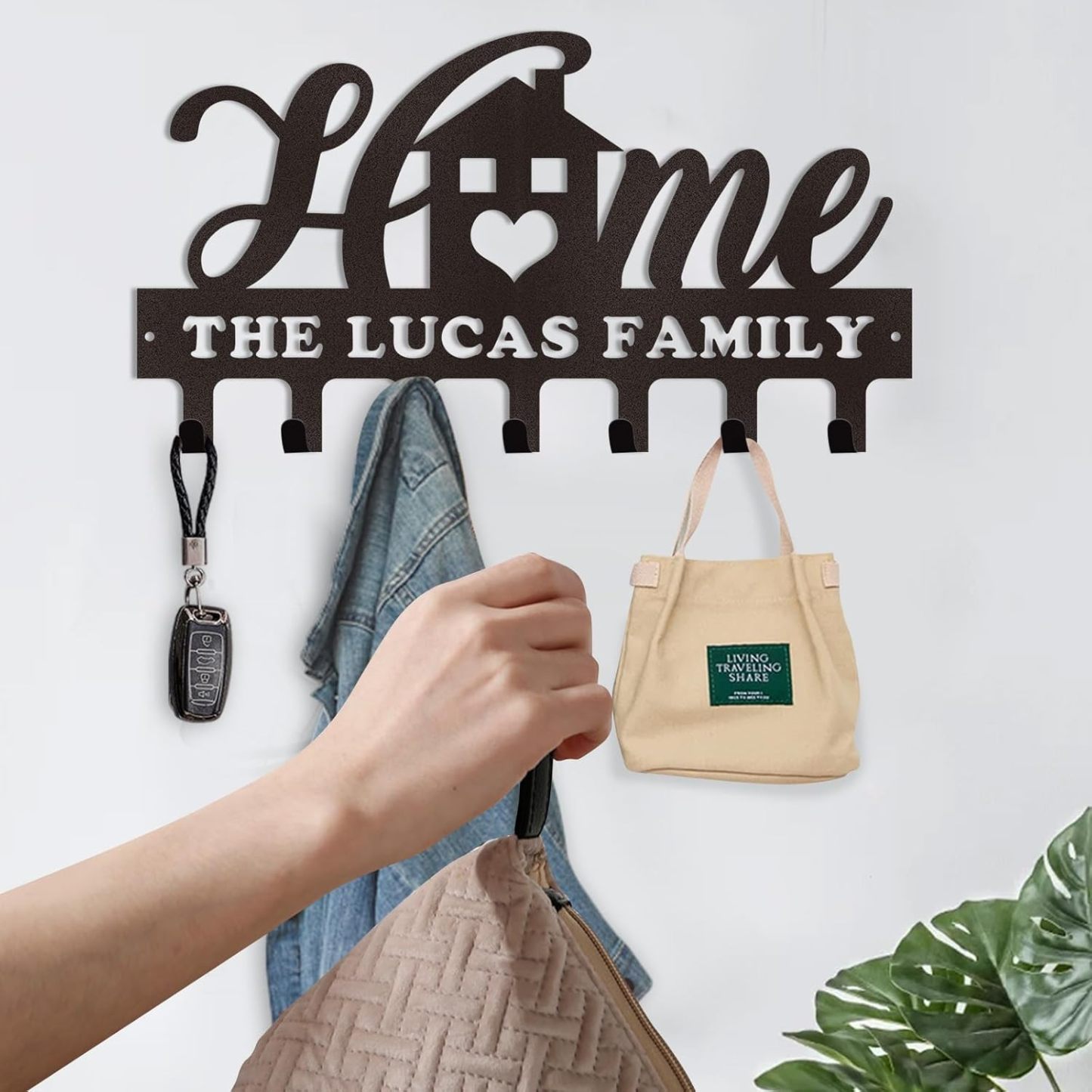 Custom Name Key Holder, Sweet Home Key Rack, Personalized Wall Decor for Home Organization-MetalsignX