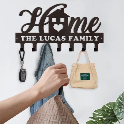 Custom Name Key Holder, Sweet Home Key Rack, Personalized Wall Decor for Home Organization-MetalsignX