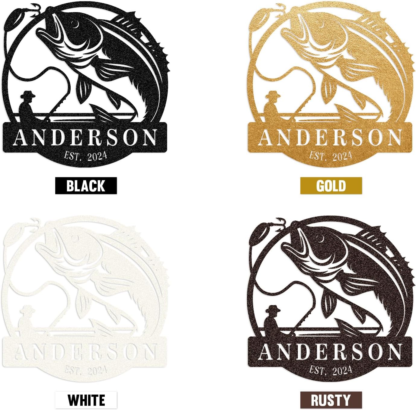 Personalized Largemouth Bass Metal Sign, Custom Fishing Last Name Sign for Home, Fish Family Signs Wall Decor-MetalsignX